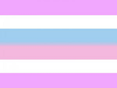 Inersex flag with 5 five horizontal stripes colored (top to bottom) lavender, white, a double-width stripe with a gradient from blue to pink, white, and lavender.